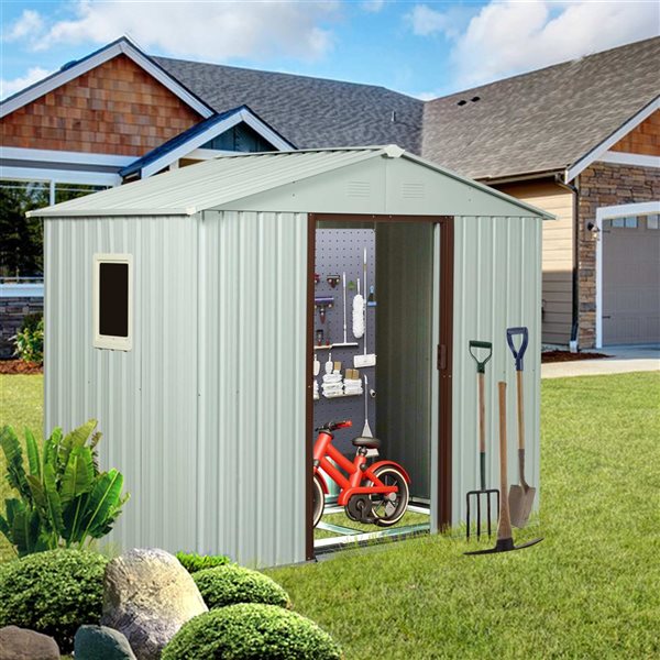 Mondawe 8 x 4-ft White Galvanized Steel Gable Roof Storage Shed with Window and Brown Trims