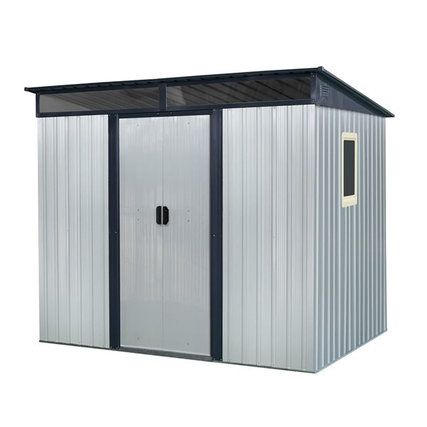 Mondawe 8 x 6-ft White Galvanized Steel Lean-to Storage Shed with Window and Black Trims