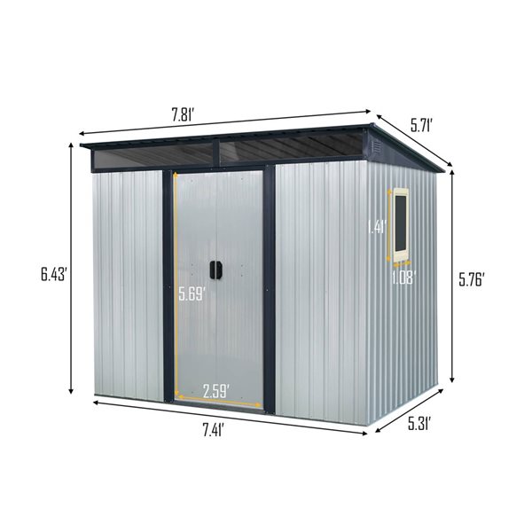 Mondawe 8 x 6-ft White Galvanized Steel Lean-to Storage Shed with Window and Black Trims