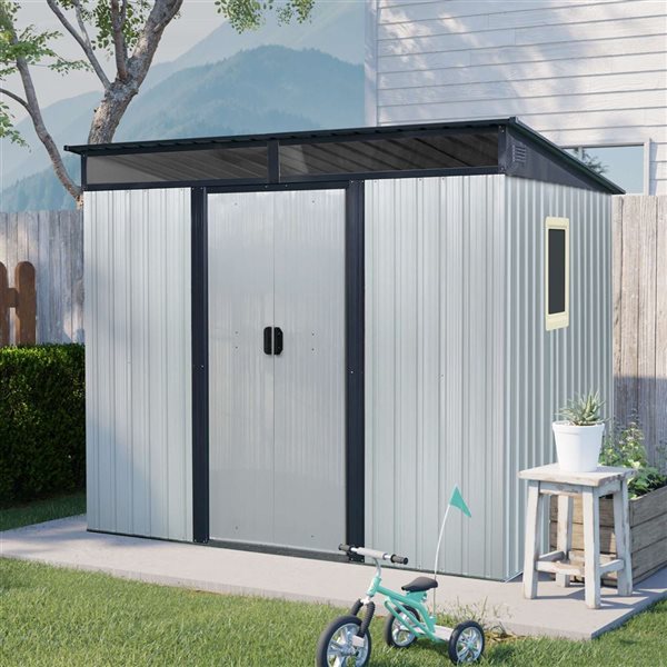 Mondawe 8 x 6-ft White Galvanized Steel Lean-to Storage Shed with Window and Black Trims