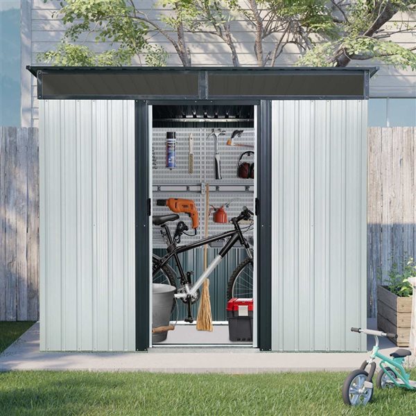 Mondawe 8 x 6-ft White Galvanized Steel Lean-to Storage Shed with Window and Black Trims