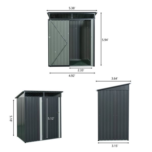Mondawe 5 x 4-ft Grey Galvanized Steel Lean-to Storage Shed