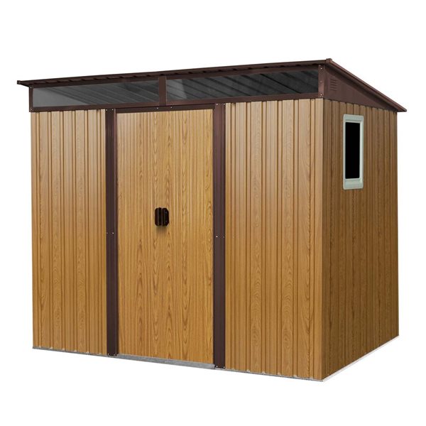 Mondawe 8 x 6-ft Brown Woodgrain-Look Galvanized Steel Lean-to Storage Shed with Window