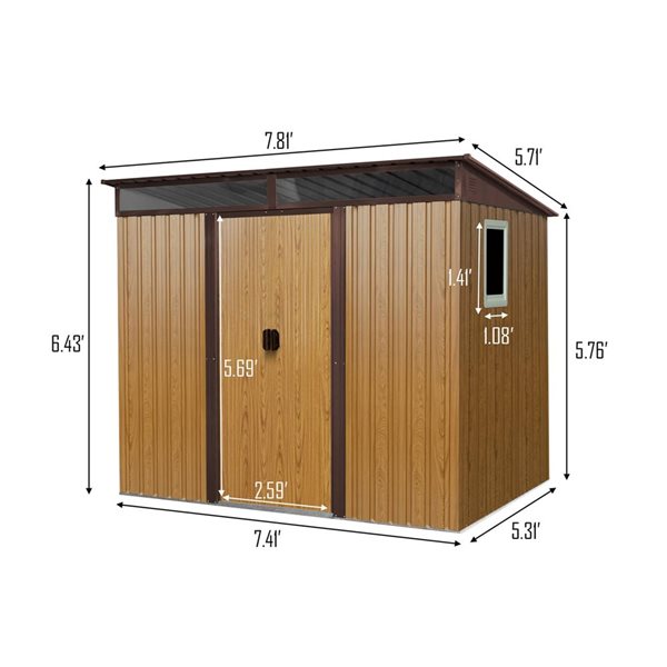 Mondawe 8 x 6-ft Brown Woodgrain-Look Galvanized Steel Lean-to Storage Shed with Window