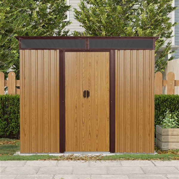 Mondawe 8 x 6-ft Brown Woodgrain-Look Galvanized Steel Lean-to Storage Shed with Window