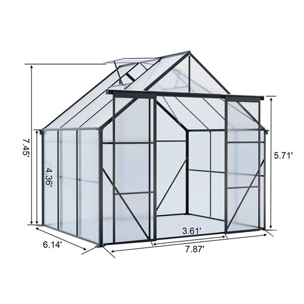 Mondawe 8 x 6-ft Black Aluminum Framed Greenhouse with Polycarbonate Panel