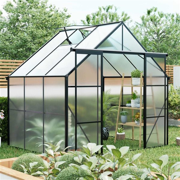 Mondawe 8 x 6-ft Black Aluminum Framed Greenhouse with Polycarbonate Panel