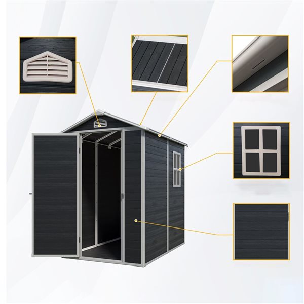 Mondawe 4 x 6-ft Black Resin Storage Shed with Window and White Trims