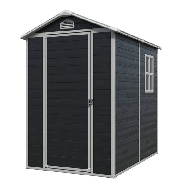 Mondawe 4 x 6-ft Black Resin Storage Shed with Window and White Trims