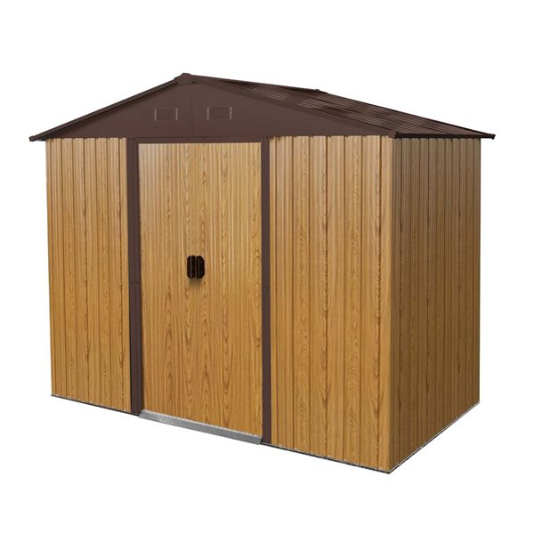 Small Rona Sheds Mondawe 8 x 4-ft Brown Woodgrain-Look Galvanized Steel Gable Roof ...