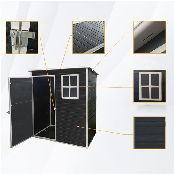 Mondawe 5 x 3-ft Black Resin Lean-To Storage Shed with Window and White Trims