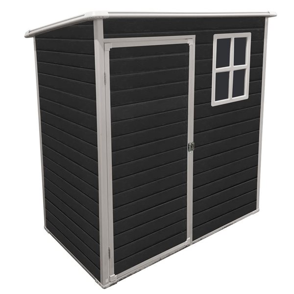 Mondawe 5 x 3-ft Black Resin Lean-To Storage Shed with Window and White Trims