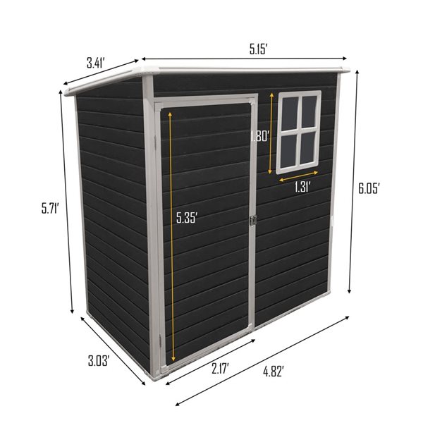 Mondawe 5 x 3-ft Black Resin Lean-To Storage Shed with Window and White Trims
