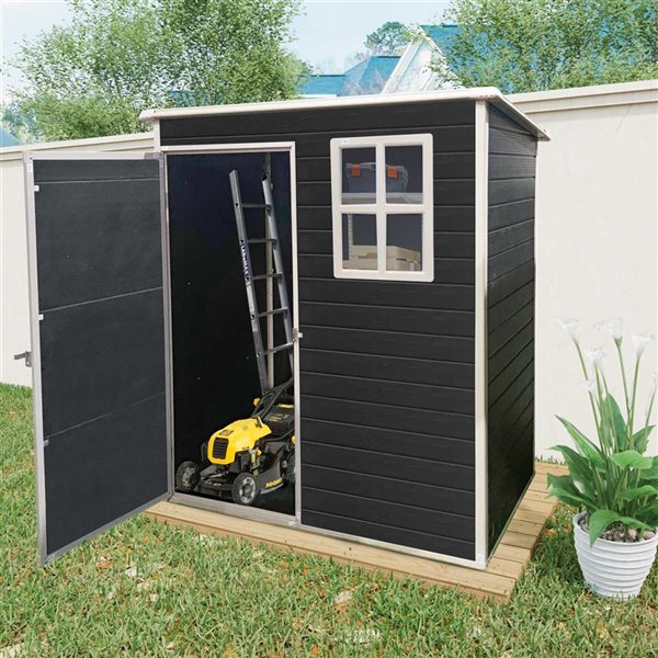 Mondawe 5 x 3-ft Black Resin Lean-To Storage Shed with Window and White Trims