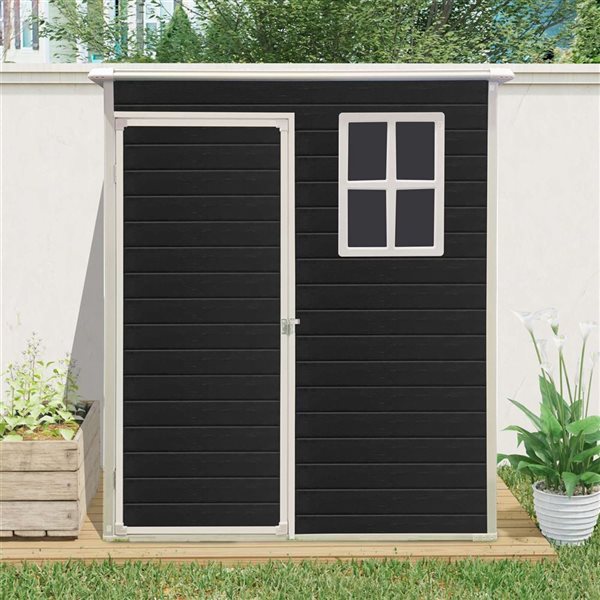 Mondawe 5 x 3-ft Black Resin Lean-To Storage Shed with Window and White Trims
