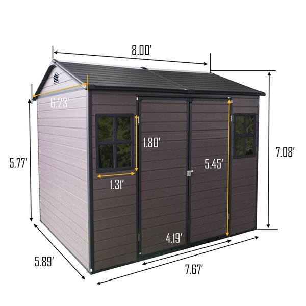 Mondawe 8 x 6-ft Brown Resin Storage Shed w/ 2 Windows