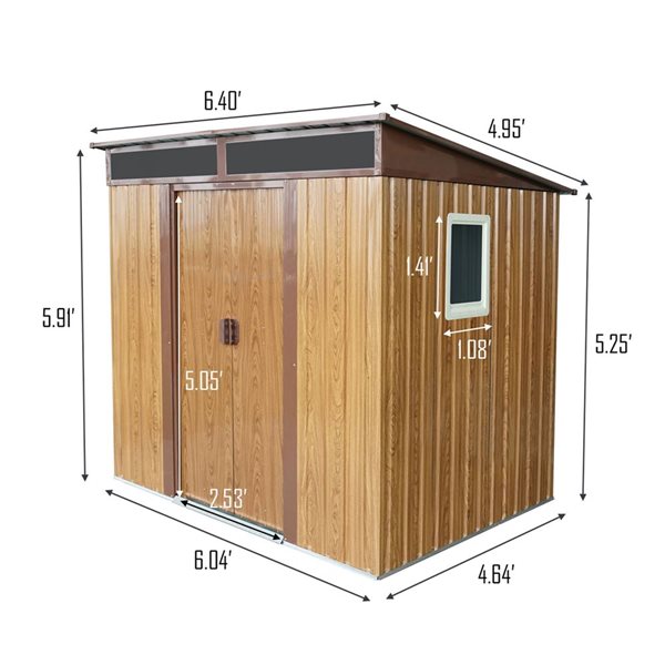 Mondawe 6 x 5-ft Brown Galvanized Steel Woodgrain-Look Lean-to Storage Shed with Window