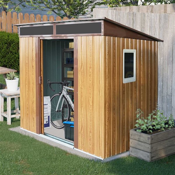 Mondawe 6 x 5-ft Brown Galvanized Steel Woodgrain-Look Lean-to Storage Shed with Window