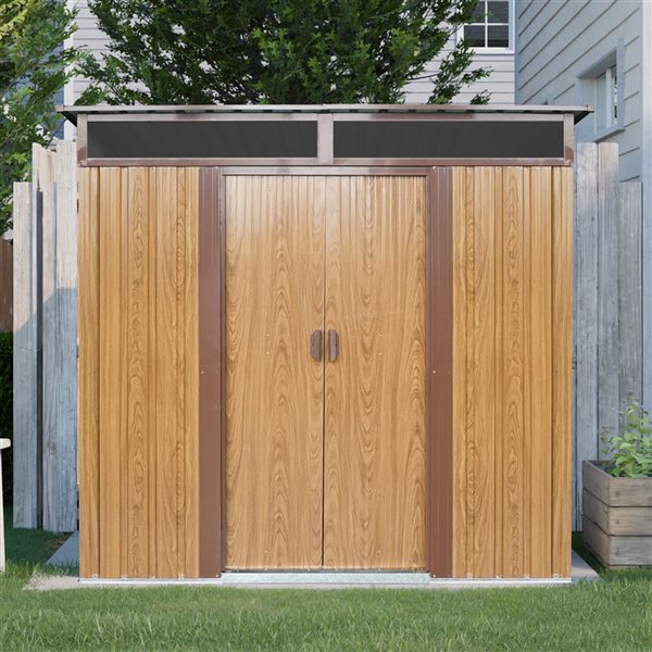Mondawe 6 x 5-ft Brown Galvanized Steel Woodgrain-Look Lean-to Storage Shed with Window