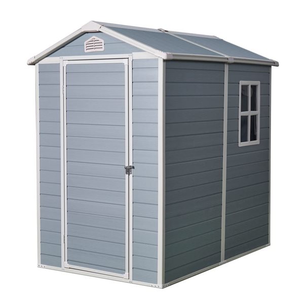 Small Rona Sheds Mondawe 4 x 6-ft Grey Resin Storage Shed with Window and White Trims MO ...