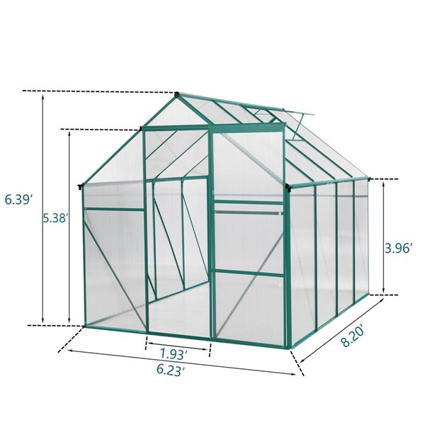 Mondawe 6 x 8-ft Green Aluminum Framed Greenhouse with Polycarbonate Panel