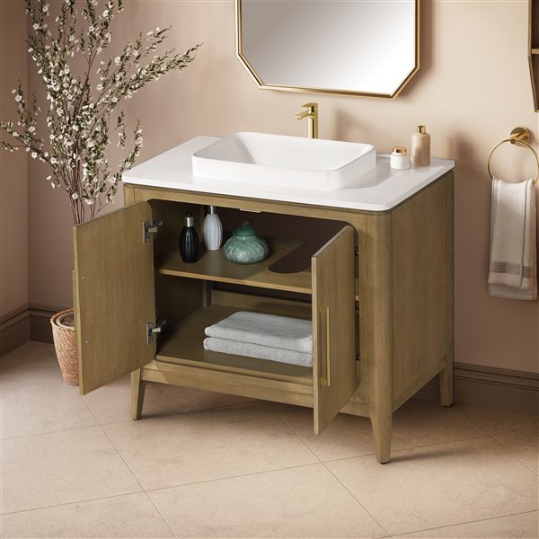 OVE Decors Heidi 36-in Single Sink Light Brown Oak Bathroom Vanity with White Quartz Top