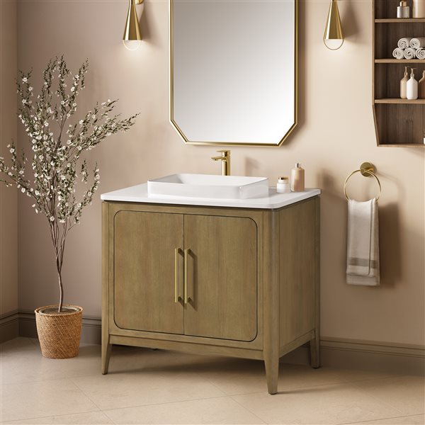 OVE Decors Heidi 36-in Single Sink Light Brown Oak Bathroom Vanity with White Quartz Top