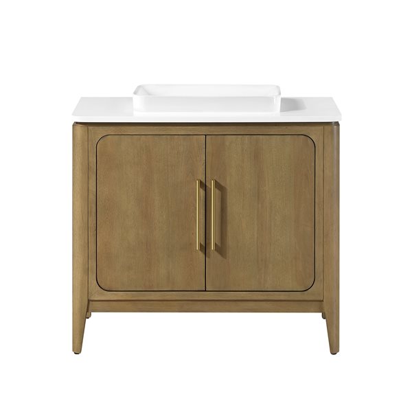 OVE Decors Heidi 36-in Single Sink Light Brown Oak Bathroom Vanity with White Quartz Top