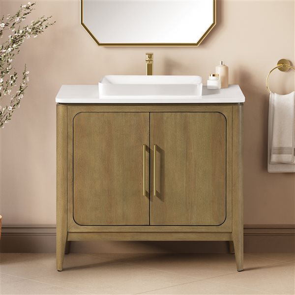 OVE Decors Heidi 36-in Single Sink Light Brown Oak Bathroom Vanity with White Quartz Top