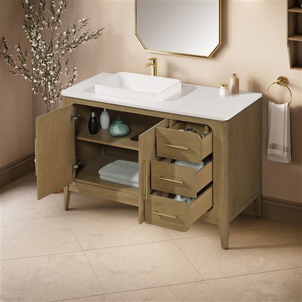 OVE Decors Heidi 48-in Single Sink Light Brown Oak Bathroom Vanity with White Quartz Top