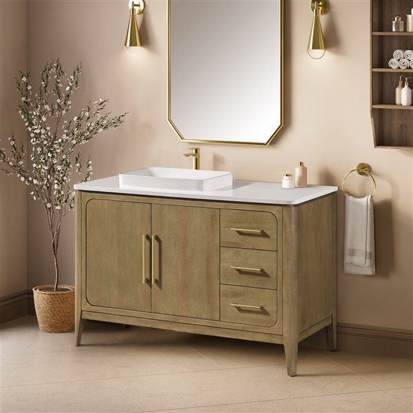 OVE Decors Heidi 48-in Single Sink Light Brown Oak Bathroom Vanity with White Quartz Top
