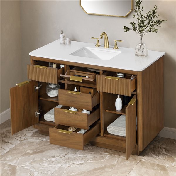 OVE Decors Xander 48-in Single Sink Warm Walnut Bathroom Vanity with White Engineered Stone Top