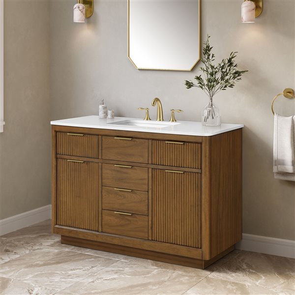 OVE Decors Xander 48-in Single Sink Warm Walnut Bathroom Vanity with White Engineered Stone Top