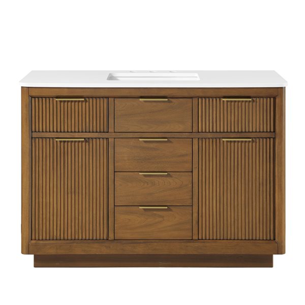 OVE Decors Xander 48-in Single Sink Warm Walnut Bathroom Vanity with White Engineered Stone Top