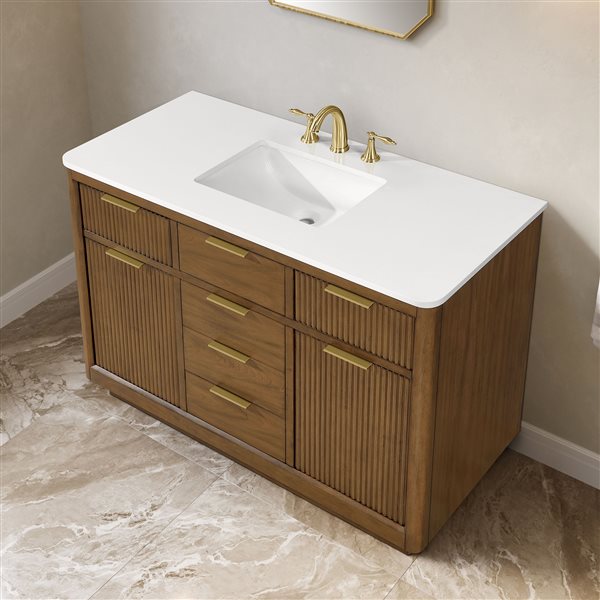 OVE Decors Xander 48-in Single Sink Warm Walnut Bathroom Vanity with White Engineered Stone Top