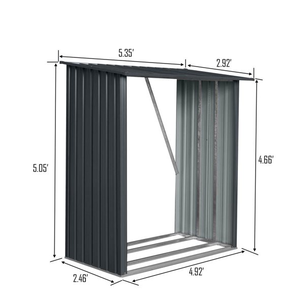 Mondawe 3 x 5-ft Black Galvanized Steel Storage Lean-to Storage Shed for Firewood