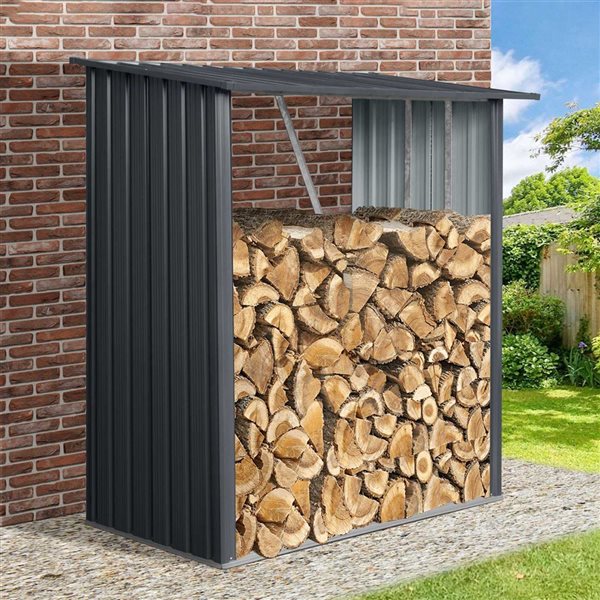 Mondawe 3 x 5-ft Black Galvanized Steel Storage Lean-to Storage Shed for Firewood