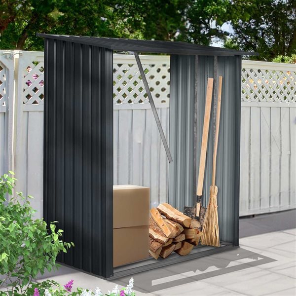 Mondawe 3 x 5-ft Black Galvanized Steel Storage Lean-to Storage Shed for Firewood