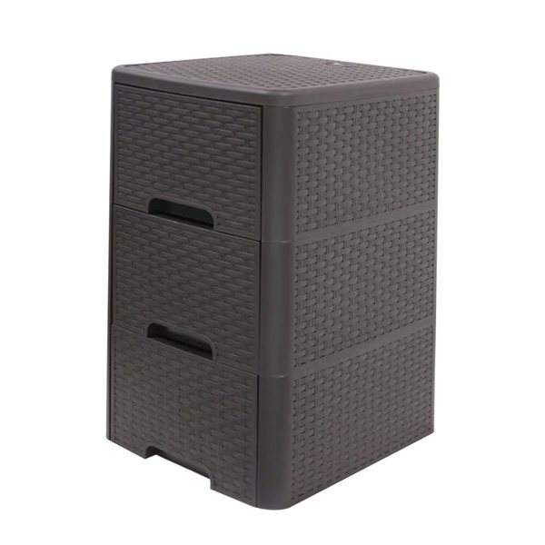 Modern Homes Rattan Style 3-Drawer Unit - Grey