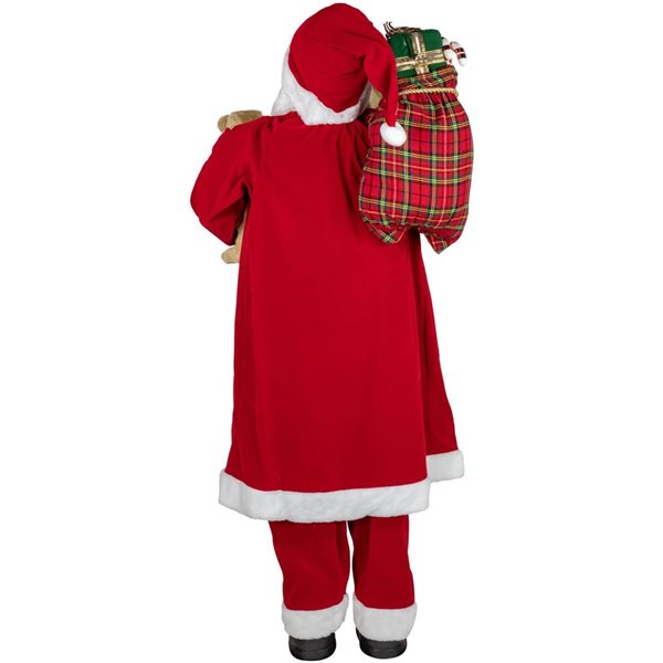Northlight 5-ft Traditional Santa Claus with Teddy Bear and Gift Bag Standing Christmas Figure - Red