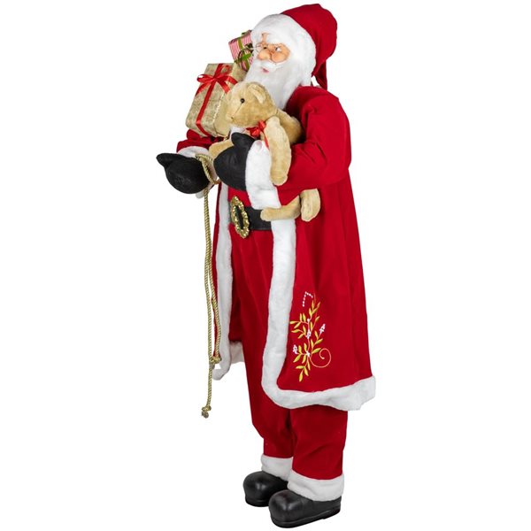 Northlight 5-ft Traditional Santa Claus with Teddy Bear and Gift Bag Standing Christmas Figure - Red