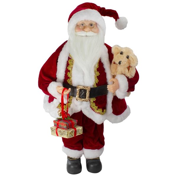 Northlight 18-in Standing Santa with a Plush Brown Bear Christmas Figure Decoration - Red/White