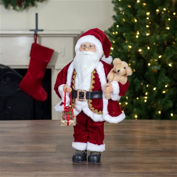 Northlight 18-in Standing Santa with a Plush Brown Bear Christmas Figure Decoration - Red/White