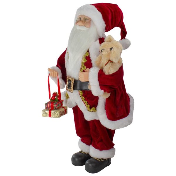 Northlight 18-in Standing Santa with a Plush Brown Bear Christmas Figure Decoration - Red/White
