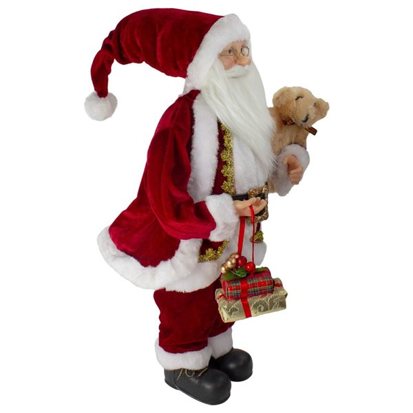 Northlight 18-in Standing Santa with a Plush Brown Bear Christmas Figure Decoration - Red/White