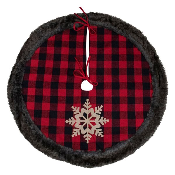 Northlight 48-in Red and Black Christmas Tree Skirt with Burlap Snowflake