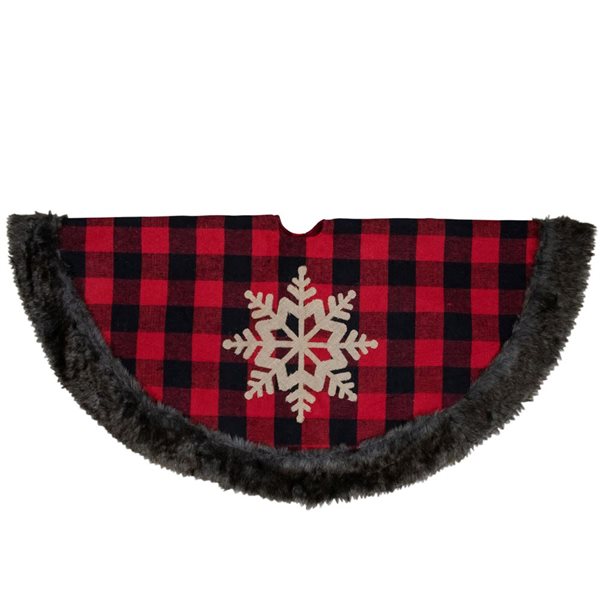 Northlight 48-in Red and Black Christmas Tree Skirt with Burlap Snowflake