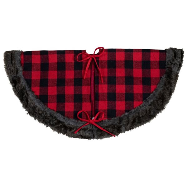 Northlight 48-in Red and Black Christmas Tree Skirt with Burlap Snowflake