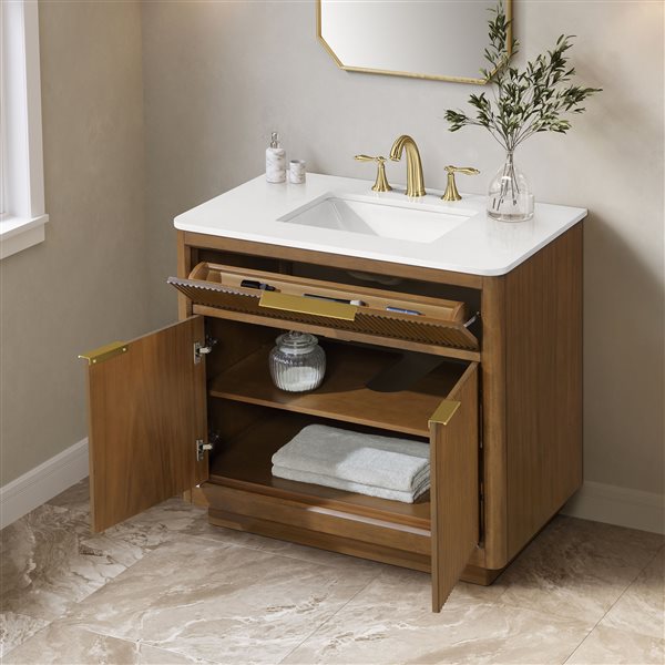 OVE Decors Xander 36-in Single Sink Warm Walnut Bathroom Vanity with White Engineered Stone Top