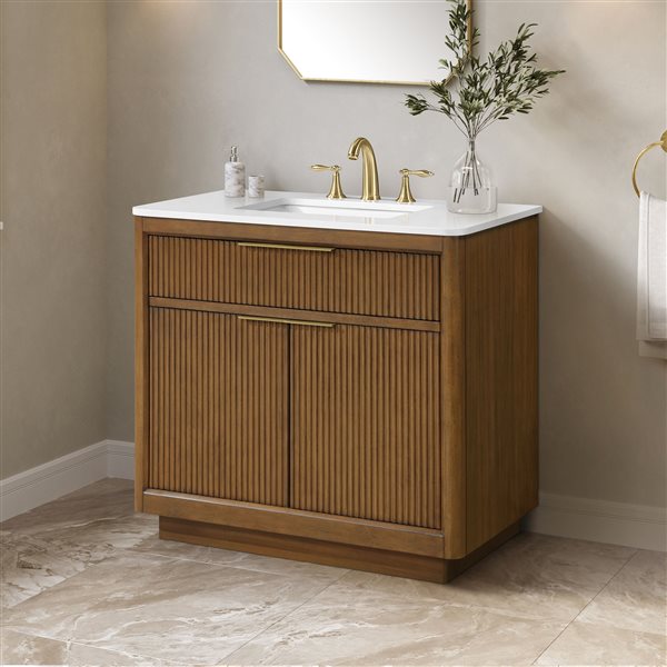 OVE Decors Xander 36-in Single Sink Warm Walnut Bathroom Vanity with White Engineered Stone Top